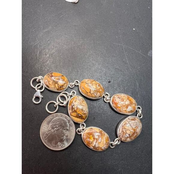 NEW Brecciated mookaite jasper sterling silver link bracelet - Picture 5 of 16